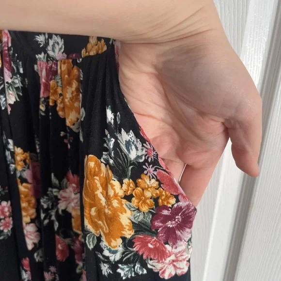 Torrid Black floral midi super soft Dress with yellow and pink flowers - Picture 3 of 4